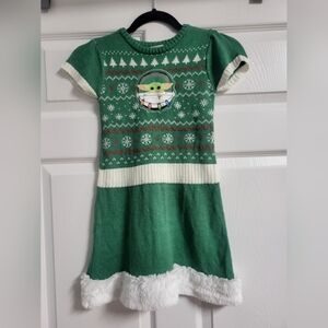 Star Wars Girls Baby Yoda Green Holiday Dress Size 6-6X